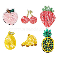 6Pcs 6 Style Fruit Cloth Sew on Patches, Handmade Plastic Beaded Appliques, Badges, for Clothes, Dress, Hat, Jeans, DIY Decorations, Mixed Color, 30~52x24~37x4.5~6mm, 1pc/style(DIY-FG0003-77)