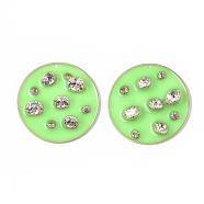 Epoxy Resin Pendants, with Crystal Rhinestone and Light Gold Plated Brass Open Back Bezel, Flat Round, Lawn Green, 40x6.5mm, Hole: 1.5mm(RESI-S380-08B)