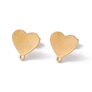 304 Stainless Steel Stud Earring Findings, with Horizontal Loops, Heart, Golden, 12x12mm, Hole: 1mm, Pin: 0.7mm(STAS-P310-01G)