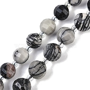 Natural Black Netstone Beads Strands, Faceted, Lantern, with Seed Beads, 8mm, Hole: 0.9mm, about 38~41pcs/strand,  15.31~15.51 inch''(38.9~39.4cm)(G-G182-B32-03)