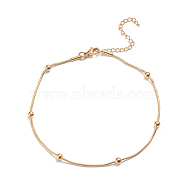 304 Stainless Steel Round Snake Chain Anklets, with Round Beads and Lobster Claw Clasps, Golden, 9-1/2 inch(24cm)(X-AJEW-G024-13G)