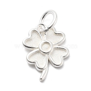 925 Sterling Silver Charms, Flower, with 925 Stamp and Jump Rings, Silver Color Plated, Flower, 14x10.5x1.5mm, Hole: 4mm(STER-S009-12B-S)