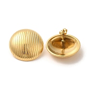 Ion Plating(IP) 304 Stainless Steel Stud Earrings, Textured Flat Round, Golden, 25mm(EJEW-D100-04G)