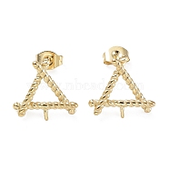 304 Stainless Steel Stud Earring Findings, Triangle, for Half Drilled Beads, Real 18K Gold Plated, 14x15mm, Pin: 1mm(STAS-Q313-01G)