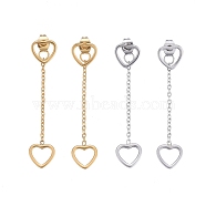 304 Stainless Steel Chain Tassel Earrings, with Ear Nuts, Heart, Mixed Color, 45mm, Pin: 0.7mm, Heart: 10x9x1.5mm(EJEW-I248-01)