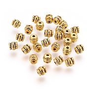 Tibetan Style Beads, Lead Free & Nickel Free, Barrel, Antique Golden, 5x5x5mm, Hole: 1.5mm(X-TIBEB-Q043-AG-FF)