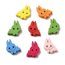 Cartoon Bunny Buttons, Wooden Buttons, Rabbit, Mixed Color, about 13mm long, 16mm wide, 3.5mm thick(NNA0Z6B)