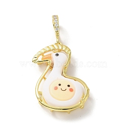 Opaque Resin Pendants, Large Hole Pendant, with Real 18K Gold Plated Brass Findings & Clear Cubic Zirconia, Cadmium Free & Lead Free, Duck with Smiling Face, White, 30x25x7mm, Hole: 4.5x7mm(KK-G406-09G)