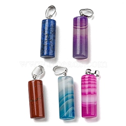 Natural Mixed Stone Pendants, Mixed Dyed and Undyed, with Platinum Tone Brass Findings, Column Charms, 26~27x8~8.5mm, Hole: 4x6.5mm(G-E135-02P-18)