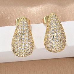 304 Stainless Steel Clear Cubic Zirconia Stud Earrings, Teardrop, Real 18K Gold Plated, 18.5x10.5mm(EJEW-D302-01G)