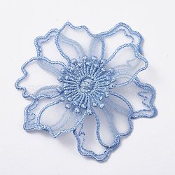 Lace Embroidery Costume Accessories, Applique Patch, Sewing Craft Decoration, Flower, Light Blue, 70x2mm(DIY-E016-06F)