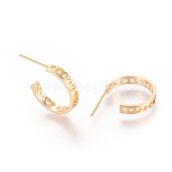 Brass Stud Earring Findings, Half Hoop Earrings, with Hole, Real 18K Gold Plated, 16x21x3mm, Hole: 1.5mm, Pin: 0.8mm(X-KK-T038-259G)