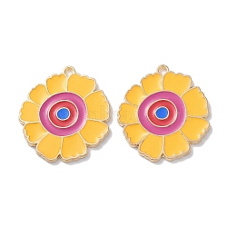 Alloy Enamel Pendants, Golden, Flower Charm, Gold, 22.5x20x1mm, Hole: 1.5mm(ENAM-O001-07B-G)