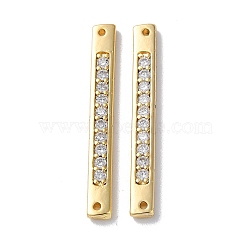 Brass Pave Clear Cubic Zirconia Connector Charms, Rectangle Links, Real 18K Gold Plated, 32x3.5x2mm, Hole: 1mm(KK-F867-43G)