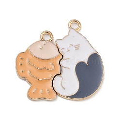 Alloy Enamel Split Pendants, Light Gold, Fish & Cat, 24.5x25.5x1mm, Hole: 1.8mm, Fish: 21x13.5x1mm, Cat: 24.5x16x1mm, 2pcs/set(ENAM-Z018-02KCG-02)