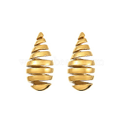 Titanium Steel Stud Earrings, Teardrop, Golden, 34x16.6mm(SX4880)