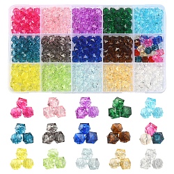 375Pcs 15 Colors Transparent Acrylic Beads, Faceted, Cube, Mixed Color, 8x8x7.5mm, Hole: 1.4mm, 25pcs/color(TACR-FS0001-41)