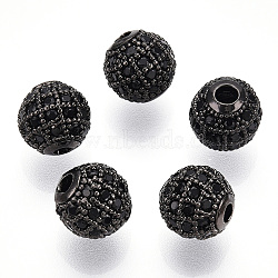 Rack Plating Brass Cubic Zirconia Beads, Long-Lasting Plated, Round, Gunmetal, 8x7mm, Hole: 2mm(ZIRC-S001-8mm-B04)