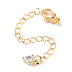 Brass with Cubic Zirconia Chain Extender, End Chains, Heart, Real 18K Gold Plated, 73mm(KK-B102-44G)