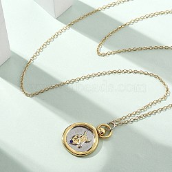 Brass Twelve Constellations Tarot Pendant Necklaces, Flat Round, Real 18K Gold Plated, Taurus, 17.72 inch(45cm)(NJEW-Q006-01D-G)