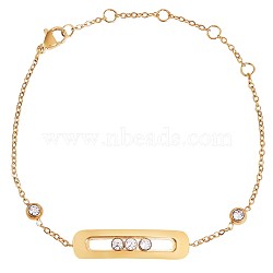 430 Stainless Steel Cubic Zirconia Oval Link Bracelets, Jewelry Gift for Women, Golden, 6-1/4 inch(16cm)(JB733A)