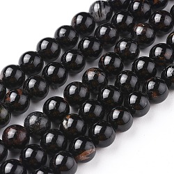 Natural Black Tourmaline Beads Strands, Round, 10mm, Hole: 1mm, about 39pcs/strand, 15.3 inch(39 cm)(G-F666-05-10mm)