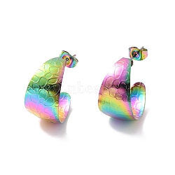 Ion Plating(IP) 304 Stainless Steel Chunky C-shape Stud Earrings, Half Hoop Earrings for Women, Rainbow Color, 21x12x0.5mm, Pin: 0.7mm(EJEW-P198-06MC)