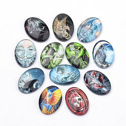 Flatback Glass Cabochons for DIY Projects, Dragon Pattern, Oval, Mixed Color, 25x18x5.5mm(X-GGLA-S034-25x18-062)