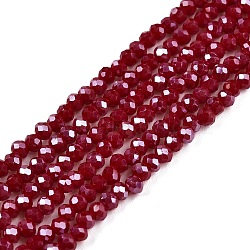 Electroplate Glass Beads Strands, Pearl Luster Plated, Faceted, Rondelle, Dark Red, 2.3~2.7x2mm, Hole: 0.4mm, about 150~155pcs/strand, 32~33cm(EGLA-A044-P1mm-A02)