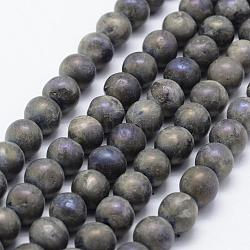 Electroplate Natural Labradorite Beads Strands, Round, 10mm, Hole: 1mm, about 37pcs/strand, 14.7 inch(37.5cm)(G-F518-05-10mm)