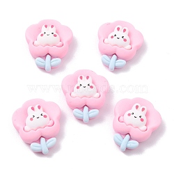 Opaque Resin Cabochons, for DIY Accessories, Flower with Rabbit, Pearl Pink, 23x19x8mm(RESI-I037-01)