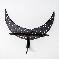 Moon Phase Crescent Wooden Crystal Shelf Jewelry Candlestick Display Stand, Wall Mounted Decorations, with Snap Fastener, for Home Room Wall Decor, Black, 254x197x60mm(PW23021796544)