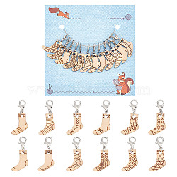 12Pcs 12 Style Sock Pendant Locking Stitch Markers, Crochet Lobster Clasp Charms, Lemon Chiffon, 3.2cm, 1pc/style(HJEW-AB00645)