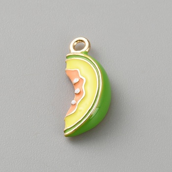 Alloy Enamel Pendants, Fruits Charm, Light Gold, Cantaloupe, 18.5x7.5x5mm, Hole: 1.6mm