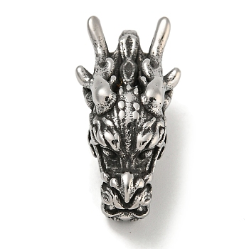 316 Surgical Stainless Steel Pendants, Dragon, Antique Silver, 39x18x16mm, Hole: 6x9mm