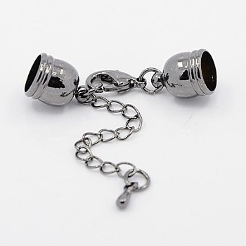 Brass Chain Extender, with Cord Ends and Lobster Claw Clasps, Gunmetal, 41mm, Hole: 8.5mm, Cord End: 13x10mm, hole: 8.5mm.