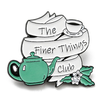 Enamel Pins, Black Zinc Alloy Brooch, Word The Finer Things Club, Tableware, 30x35x1.4mm