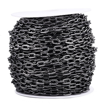 Aluminium Textured Cable Chains, Unwelded, with Spool, Gunmetal, 9x5x1.3mm, about 98.43 Feet(30m)/Roll