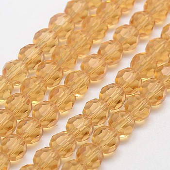 Glass Beads Strands, Faceted(32 Facets), Round, Orange, 4mm, Hole: 1mm, about 98pcs/strand, 13.7 inch