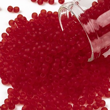 TOHO Round Seed Beads, Japanese Seed Beads, (5F) Transparent Frost Light Siam Ruby, 8/0, 3mm, Hole: 1mm, about 222pcs/10g