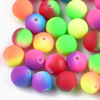 Rubberized Style Acrylic Beads, Round, Mixed Color, 8x7mm, Hole: 2mm