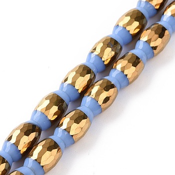 Electroplated Glass Beads Strands, Faceted, Half Golden Plated, Rice, Cornflower Blue, 10x6mm, Hole: 1.2mm, about 39pcs/strand, 15.75''(40cm)