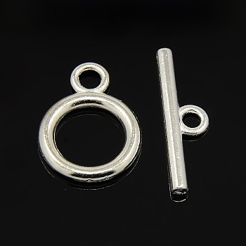 Tibetan Style Alloy Toggle Clasps, Lead Free and Cadmium Free, Silver Color Plated, Ring: 19x14mm, Bar: 2x22mm, Hole: 2.5mm