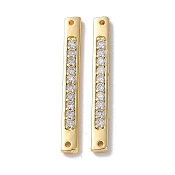 Brass Pave Clear Cubic Zirconia Connector Charms, Rectangle Links, Real 18K Gold Plated, 32x3.5x2mm, Hole: 1mm
