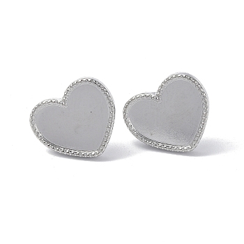 304 Stainless Steel Stud Earring Findings, Heart Tray Earring Settings, with Ear Nuts, Stainless Steel Color, Tray: 9x13mm, 13x15mm, Pin: 0.7mm