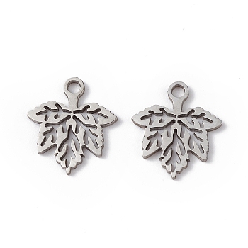 304 Stainless Steel Pendants, Maple Leaf Charm, Stainless Steel Color, 13x11.5x1mm, Hole: 1.5mm