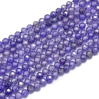 Cubic Zirconia Beads Strands, Faceted, Round, Medium Slate Blue, 3mm, Hole: 0.5mm, about 132pcs/strand, 15 inch(38cm)