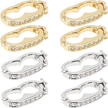 8Pcs 2 Colors Brass Peanut Twister Clasp, with Rhinestone, for Purse Making, Platinum & Golden, 19x10x3.5mm, Inner Diameter: 12.5x6.5mm