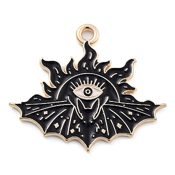 Halloween Alloy Enamel Pendants, Light Gold, Bat Charm, Sun, 23.5x27.5x1mm, Hole: 1.5mm