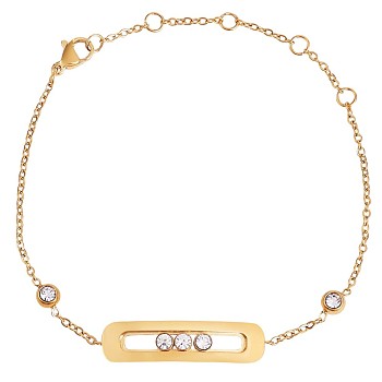430 Stainless Steel Cubic Zirconia Oval Link Bracelets, Jewelry Gift for Women, Golden, 6-1/4 inch(16cm)